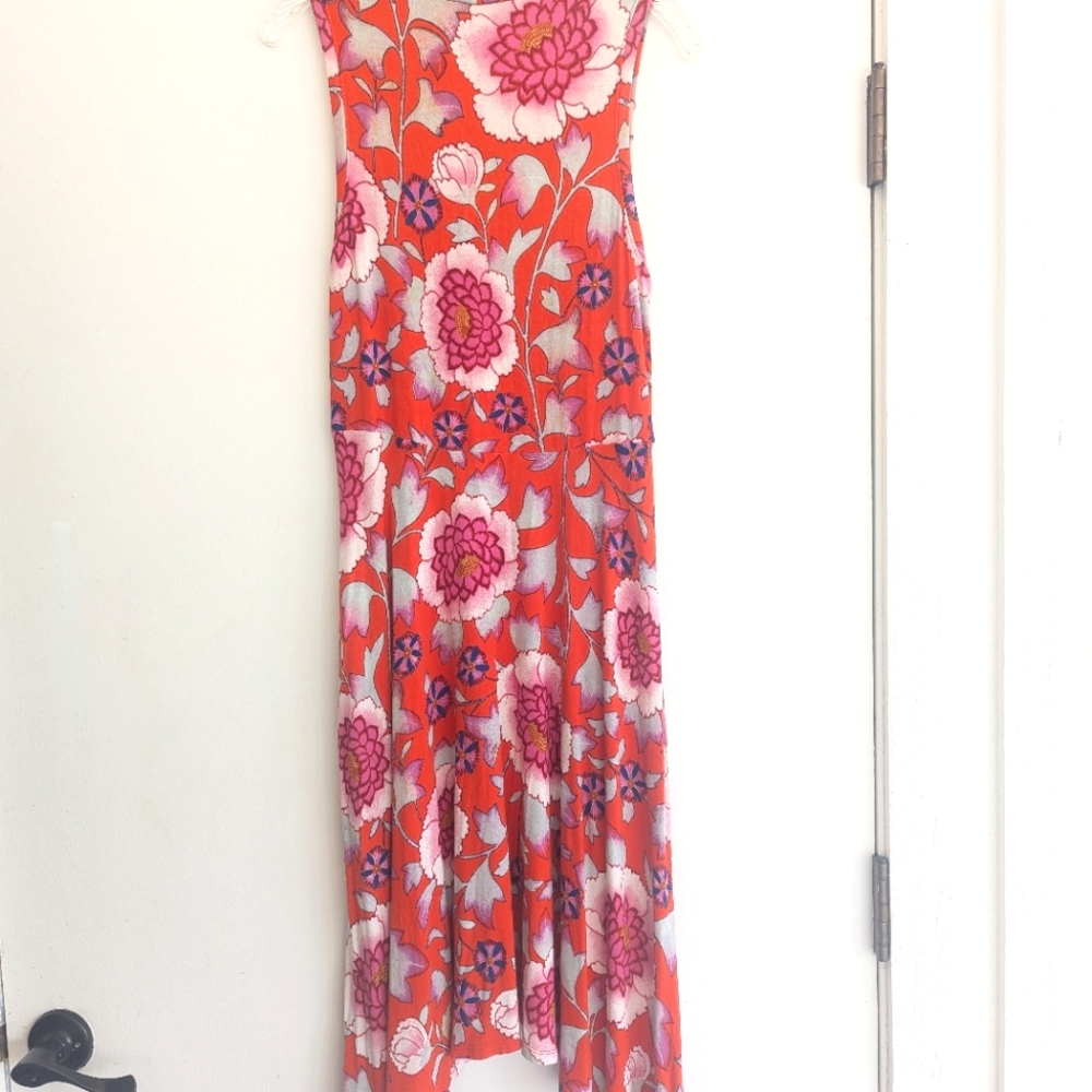 Anthropologie Floral Midi Dress - Red and Purple - Picture 5 of 6